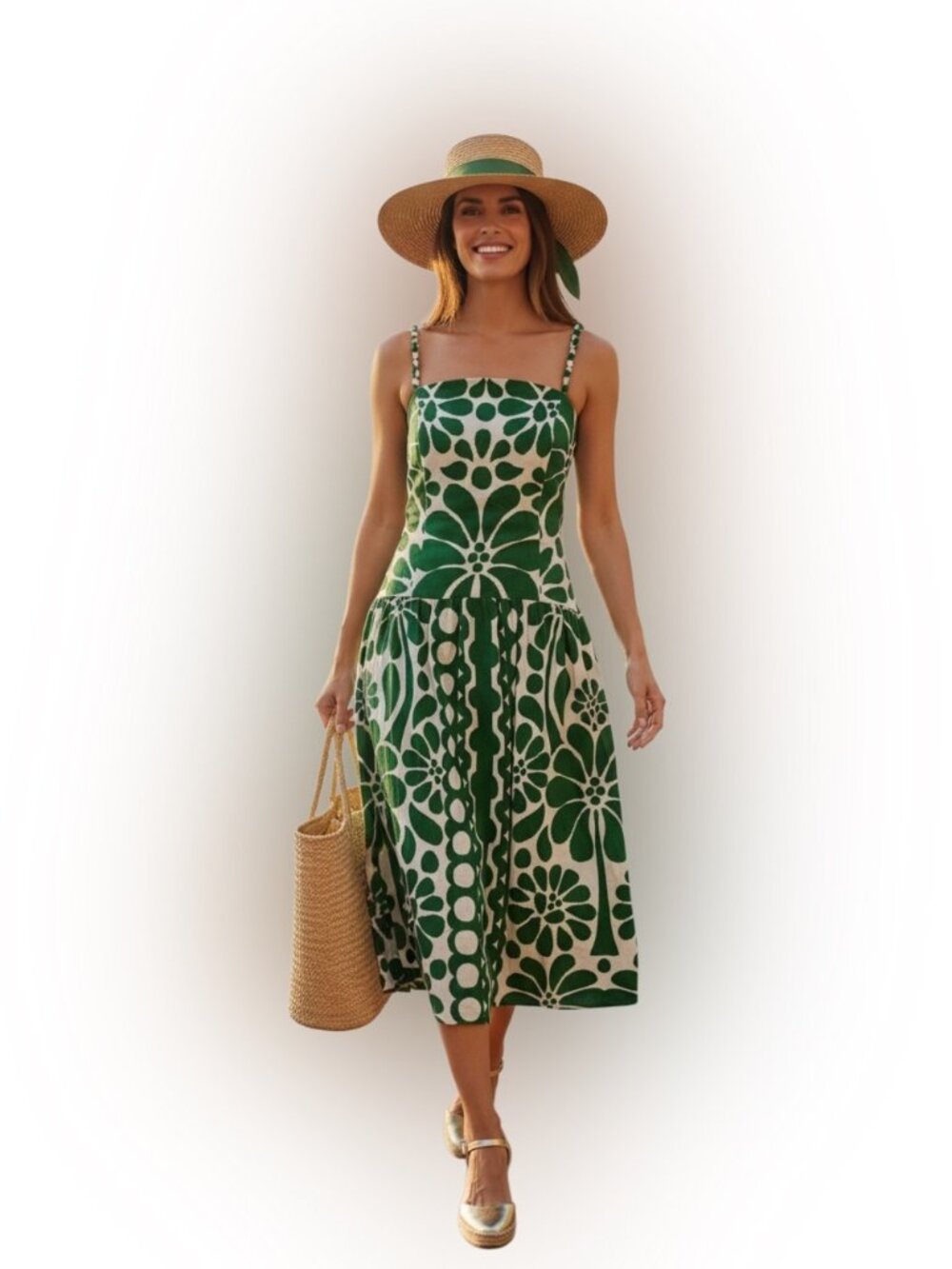 Caroline Constas Green and Cream Floral Midi Dress - Picture 4 of 14